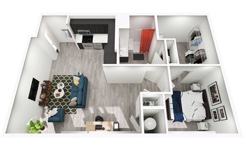 Floor plan for 1 bed, 1 bath, 845 sqft